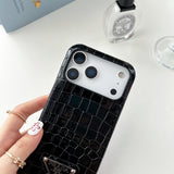 Prada Crocodile-Embossed Phone Case for iPhone 17 with Iconic Metal Triangle Logo