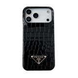 Prada Crocodile-Embossed Phone Case for iPhone 17 with Iconic Metal Triangle Logo