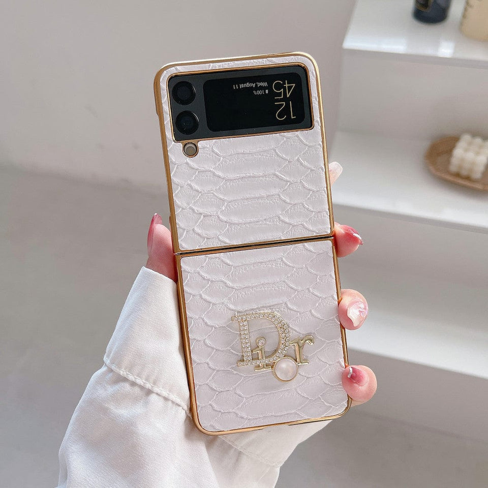 Tunde Store Dior Black and White Leather Z Flip Phone Case