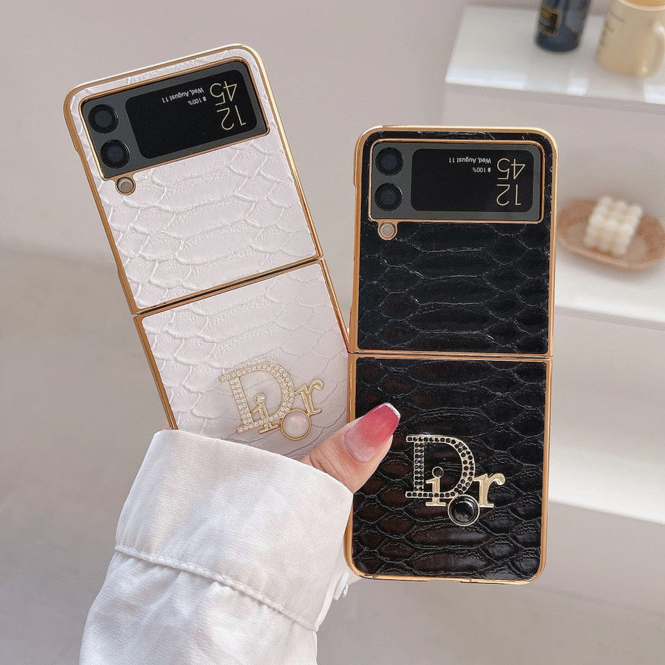 Tunde Store Dior Black and White Leather Z Flip Phone Case