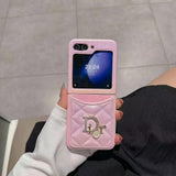 Tunde Store Dior-Inspired Quilted Samsung Z Flip Case with Card Holder – Available for Z Flip 3, 4, 5, and 6