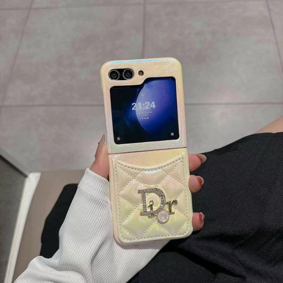 Tunde Store Dior-Inspired Quilted Samsung Z Flip Case with Card Holder – Available for Z Flip 3, 4, 5, and 6