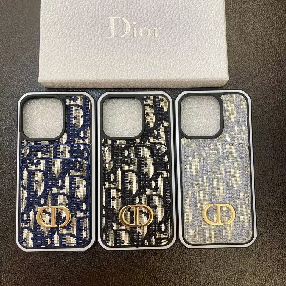 Tunde Store Dior Monogram iPhone Cases with Gold "CD" Logo and Card Holder - Signature Series
