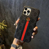Tunde Store Gucci Monogram Canvas iPhone Case with Stripe Detail