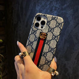 Tunde Store Gucci Monogram Canvas iPhone Case with Stripe Detail