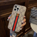 Tunde Store Gucci Monogram Canvas iPhone Case with Stripe Detail