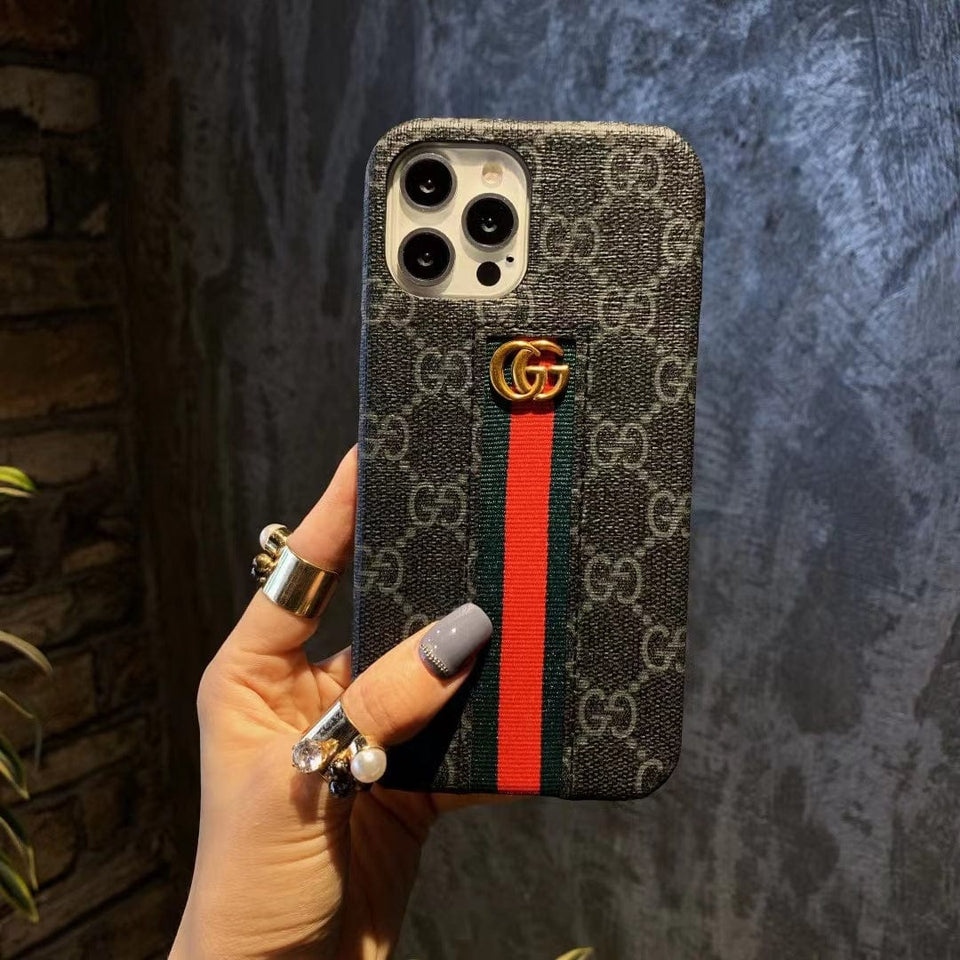 Tunde Store Gucci Monogram Canvas iPhone Case with Stripe Detail