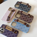 Tunde Store GUESS Monogram Canvas Strap iPhone Case with Gold Logo Plate