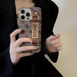 Tunde Store GUESS Monogram Canvas Strap iPhone Case with Gold Logo Plate