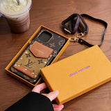 Tunde Store iPhone 12 - 15 Pro Max Leather Case With Louis Vuitton Phone Case Crossbody Lanyard Card