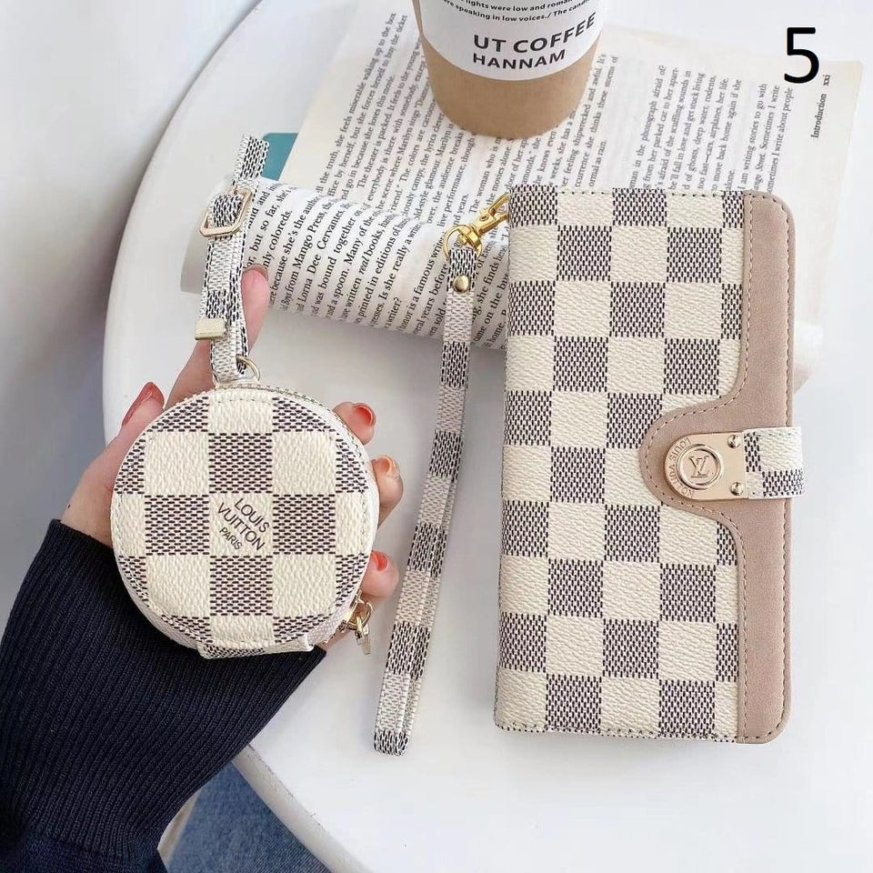 Tunde Store Leather Folio Louis Vuitton And Gucci iPhone Case for iphone 12, iphone 13 + FREE AIRPODS PRO CASE