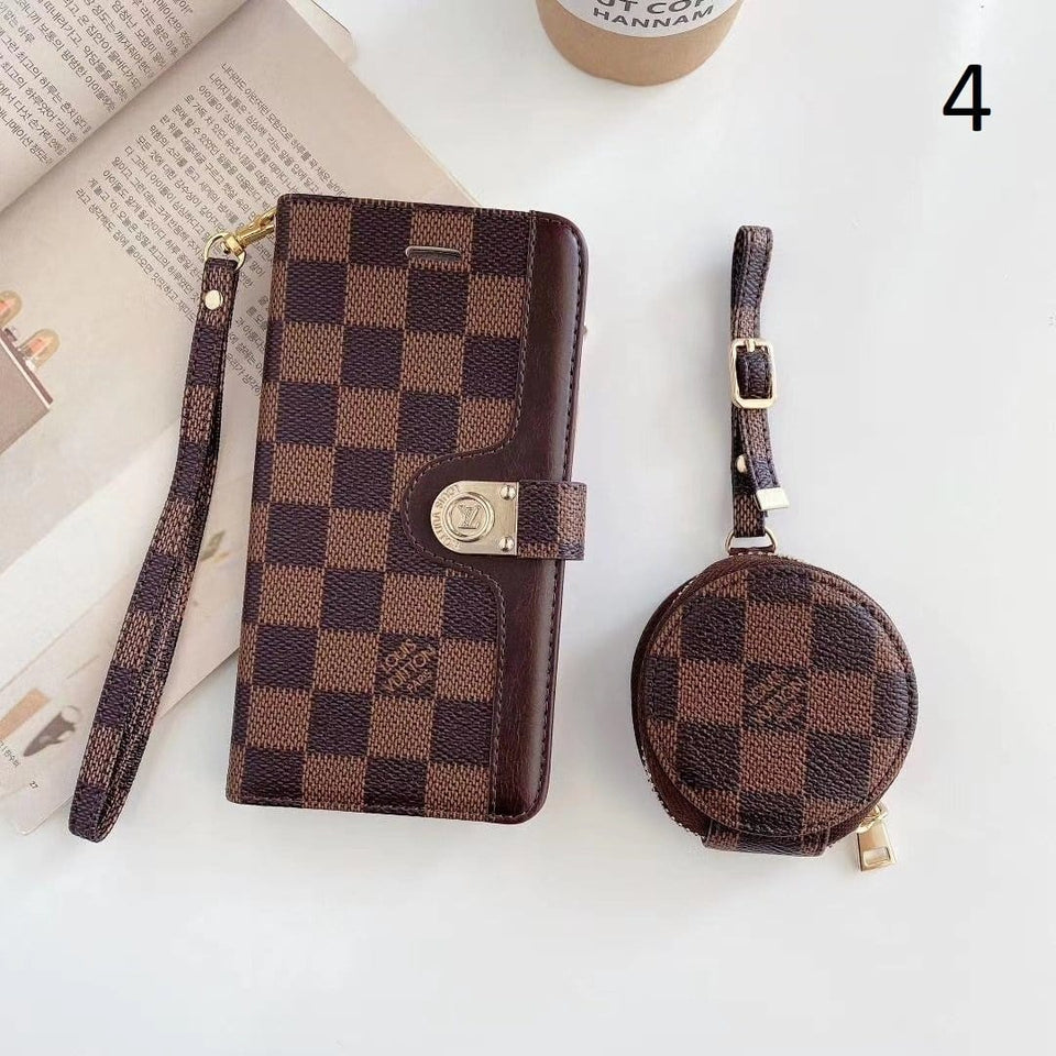 Tunde Store Leather Folio Louis Vuitton And Gucci iPhone Case for iphone 12, iphone 13 + FREE AIRPODS PRO CASE