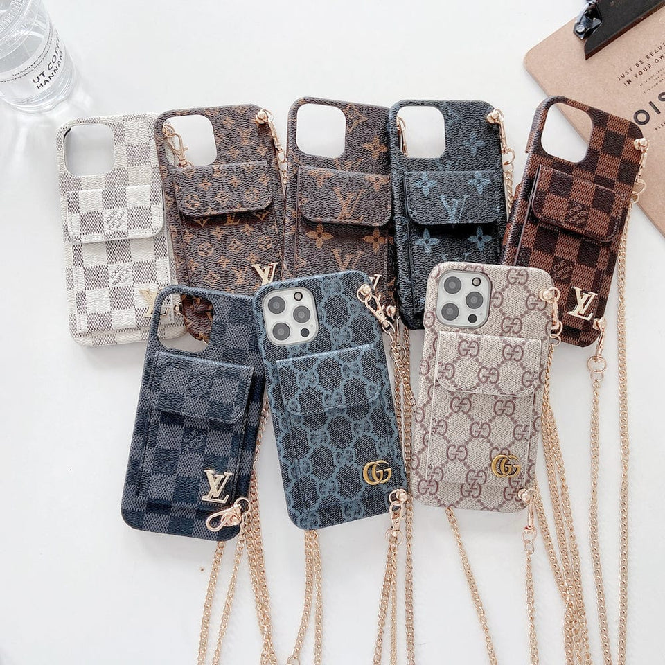 Tunde Store Louis Vuitton And Gucci Back Pocket iPhone 14 Case With Straps