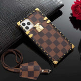 Tunde Store Louis Vuitton Checkered Trunk-Inspired iPhone Cases with Gold Hardware