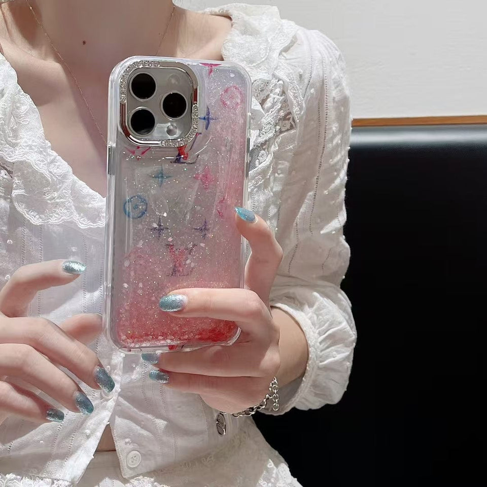 Tunde Store Louis Vuitton Glitter Sparkle Monogram iPhone Case with Rhinestone Camera Ring