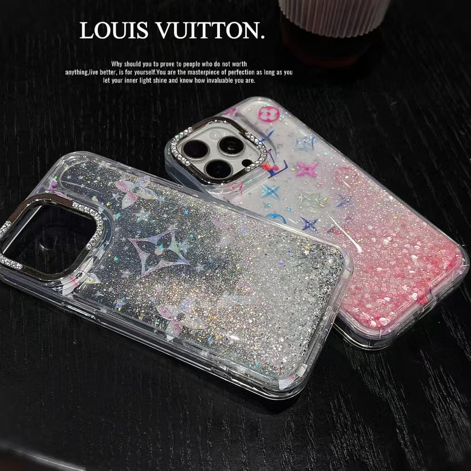 Tunde Store Louis Vuitton Glitter Sparkle Monogram iPhone Case with Rhinestone Camera Ring