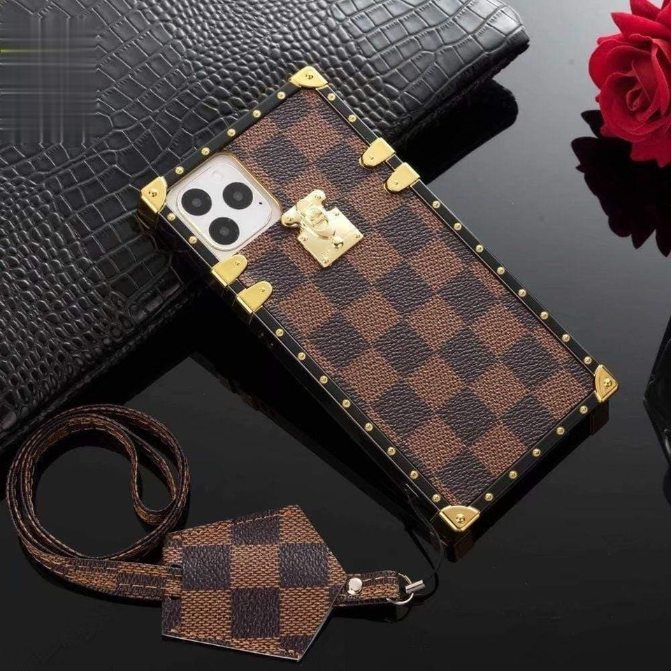 Tunde Store Louis Vuitton Trunk-Style Monogram iPhone 15 Cases with Gold Hardware