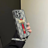Tunde Store Luxury Bee Emblem Designer Phone Case for iPhone 11 to 16 with Wrist Strap