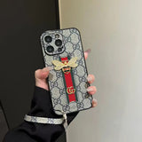 Tunde Store Luxury Bee Emblem Designer Phone Case for iPhone 11 to 16 with Wrist Strap
