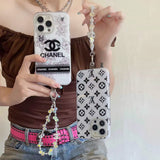 Tunde Store Luxury Monochrome iPhone Case Set – Louis Vuitton & Chanel Inspired with Beaded Strap
