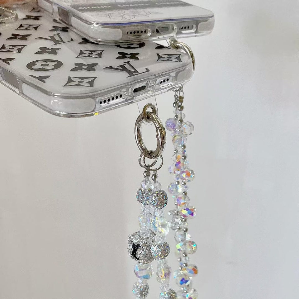 Tunde Store Luxury Monochrome iPhone Case Set – Louis Vuitton & Chanel Inspired with Beaded Strap