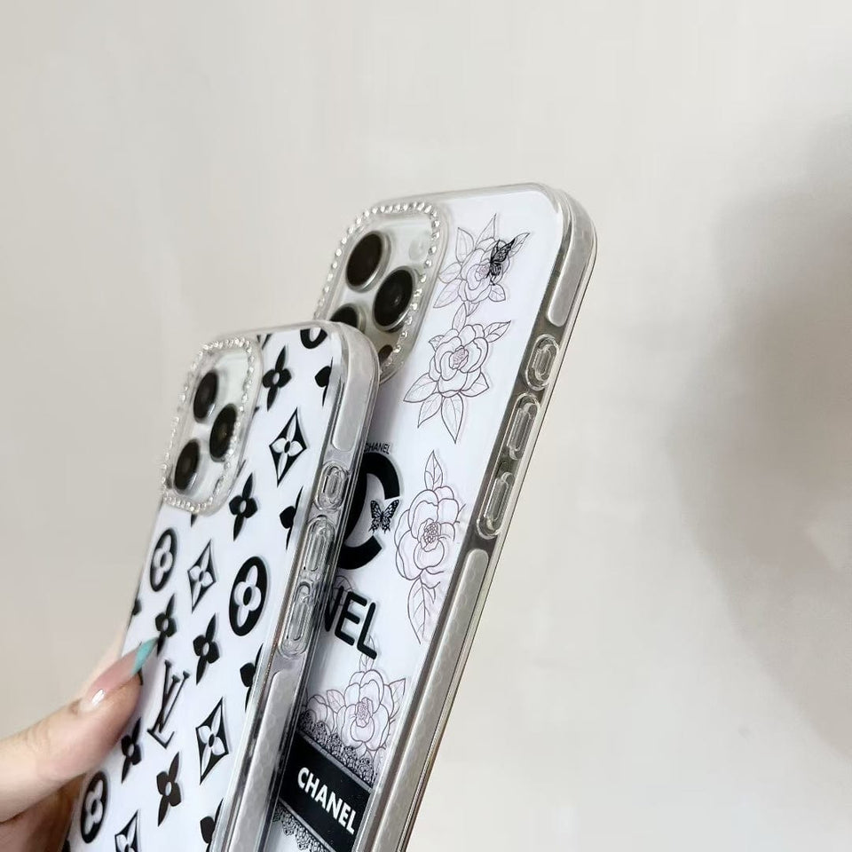 Tunde Store Luxury Monochrome iPhone Case Set – Louis Vuitton & Chanel Inspired with Beaded Strap
