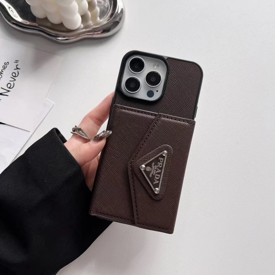 Tunde Store Prada-Inspired Designer iPhone Case with Card Holder – Available for iPhone 13 to iPhone 16